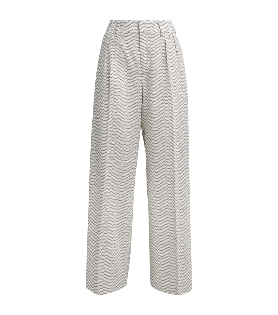 Missoni Womens Chevron Pleated Wide-Leg Trousers White And Gold
