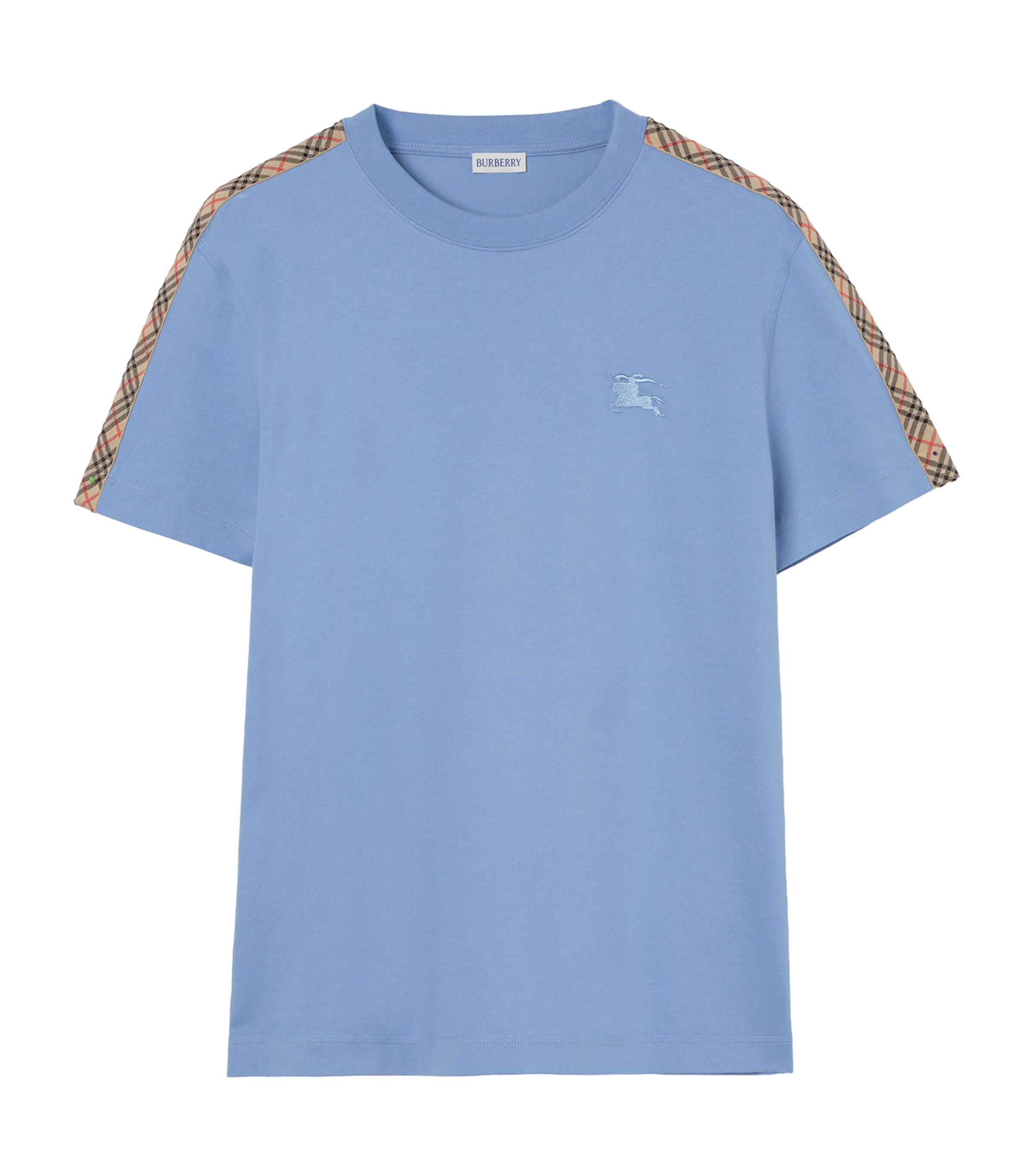 Burberry Mens Check-Trim T-Shirt Cornflower Blue