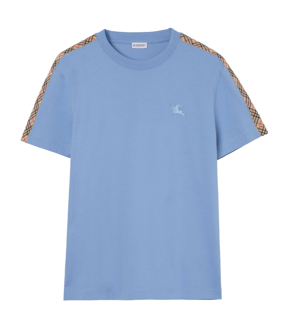 Burberry Mens Check-Trim T-Shirt Cornflower Blue