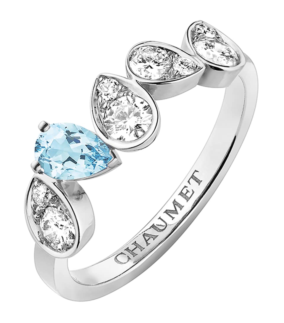 White Gold, Diamond and Aquamarine Joséphine Ronde d'Aigrettes Ring