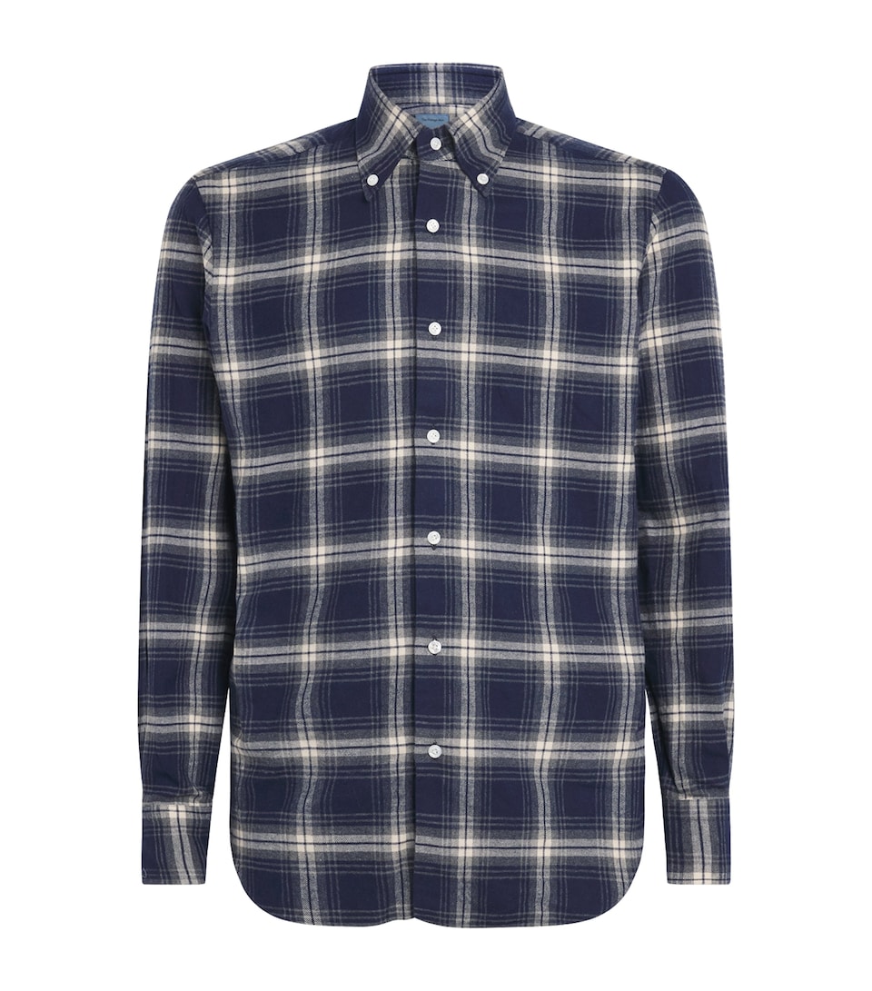 Barba Napoli Mens Cotton Check Shirt Navy