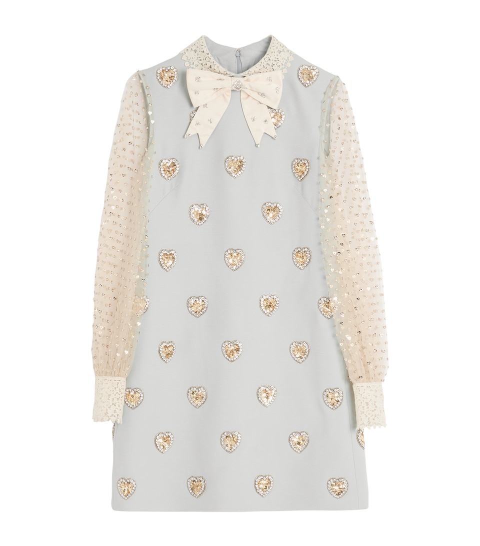 Wool-Silk Embroidered Mini Dress