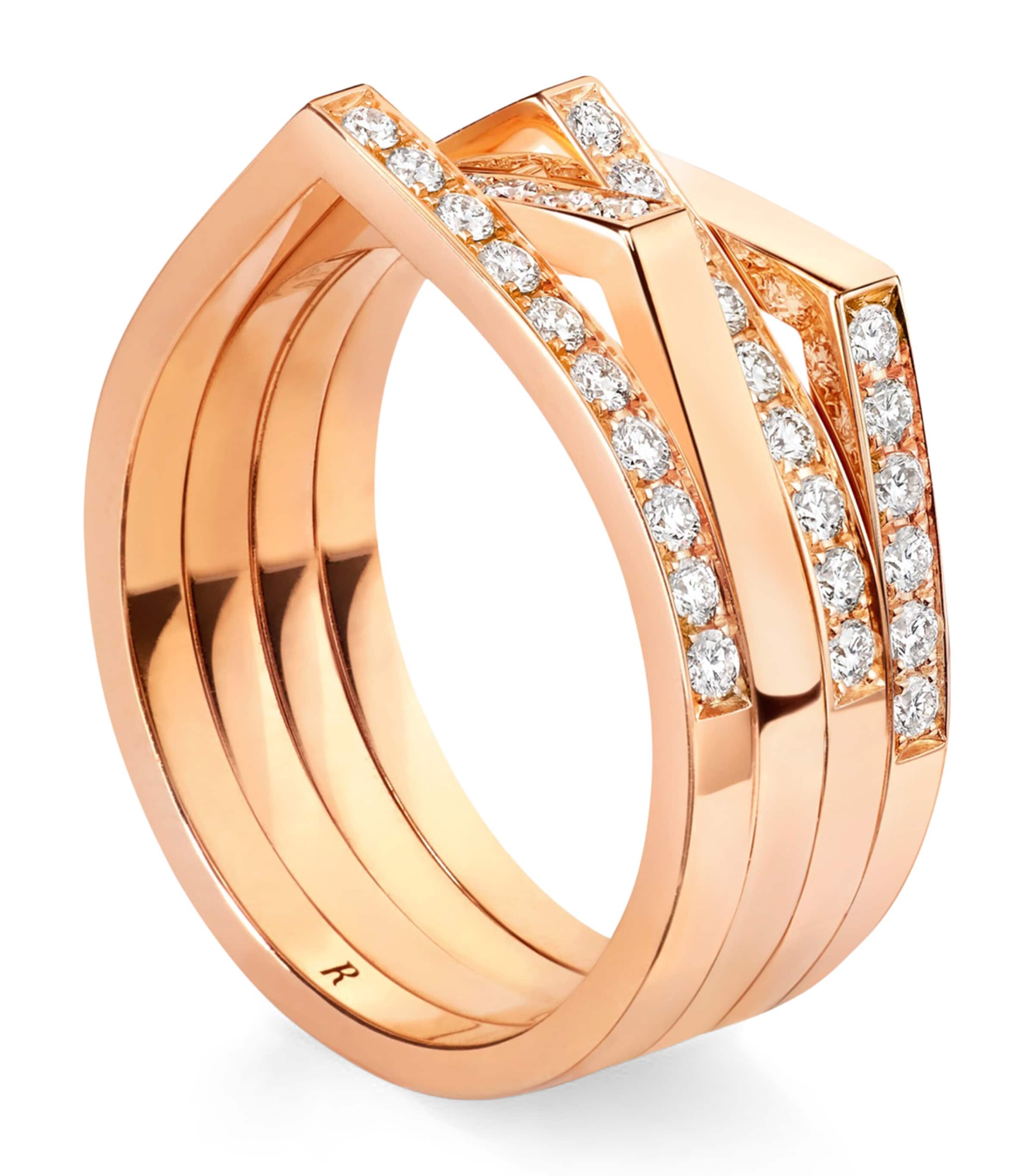 Repossi Rose Gold and Diamond Antifer 4-Row Ring Pink Gold