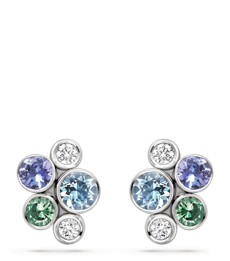 Boodles White Gold and Diamond Raindance Watercolour Cluster Stud Earrings Silver