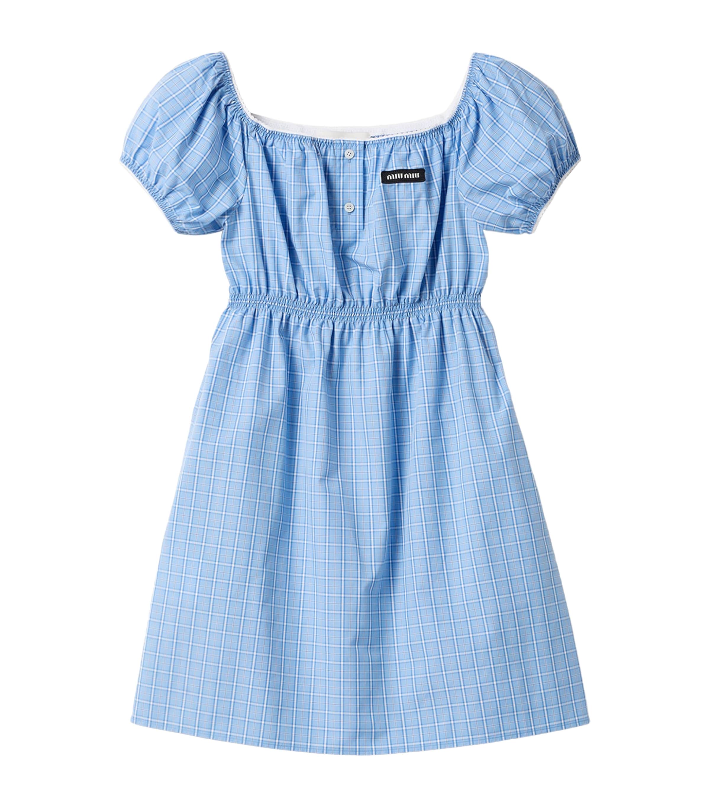Miu Miu Womens Cotton Poplin Check Mini Dress