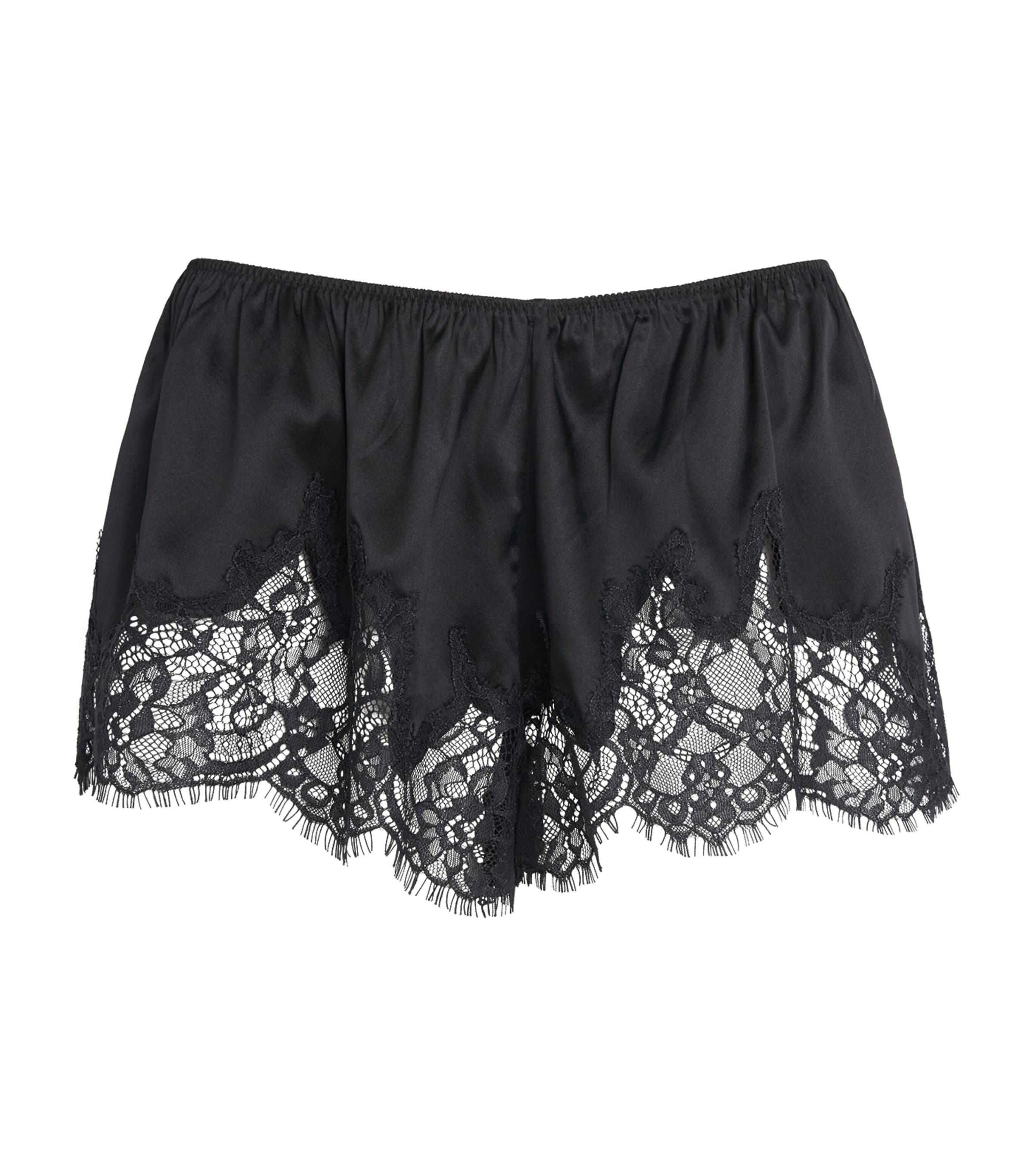 Skims Womens Stretch-Silk Lace-Trim Shorts Onyx