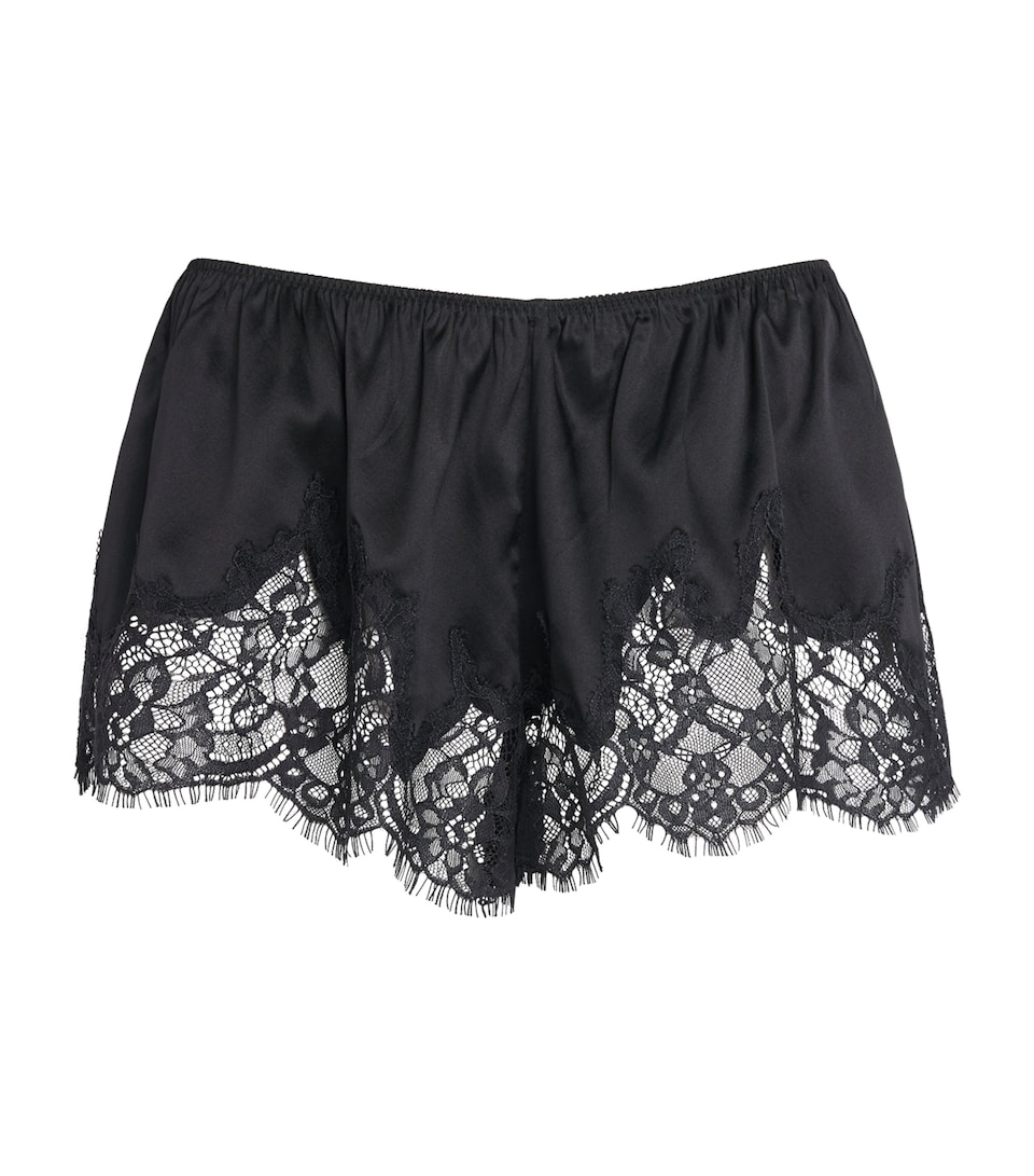 Skims Womens Stretch-Silk Lace-Trim Shorts Onyx