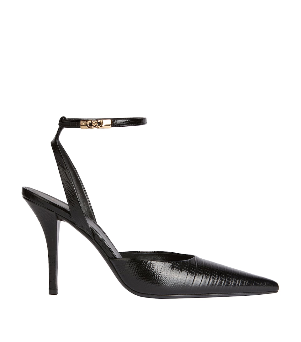 Balmain Leather Croc-Embossed Strappy Pumps 95 Noir