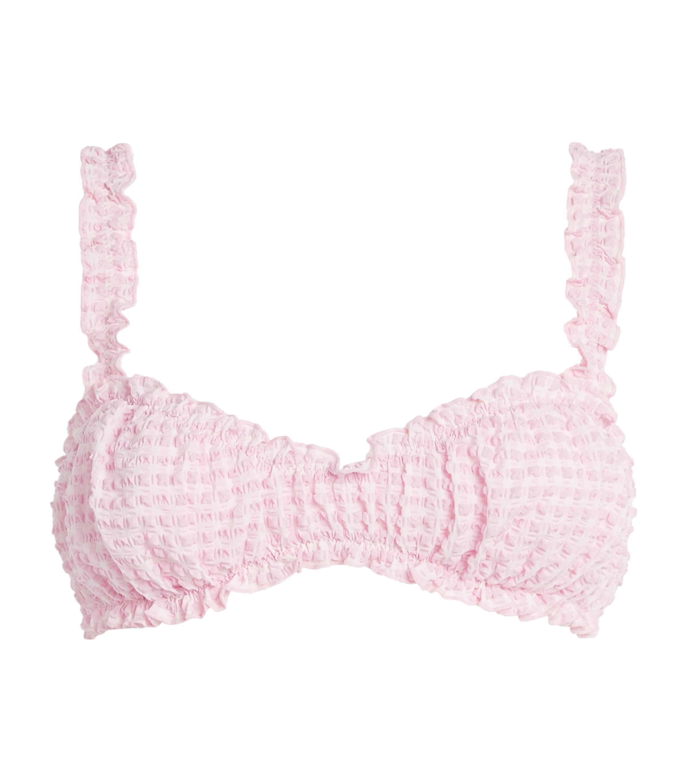 Simkhai Womens Gingham Ruffled Bikini Top Daisy Multi