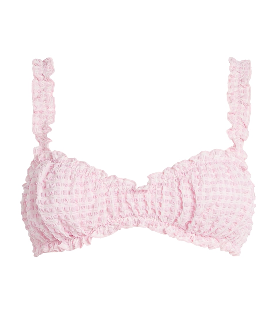Simkhai Womens Gingham Ruffled Bikini Top Daisy Multi