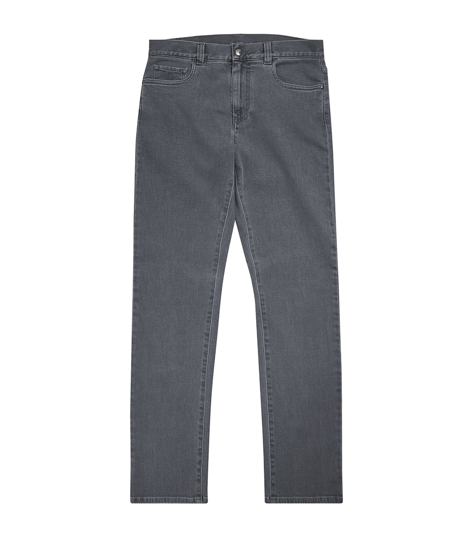 Canali Mens Stretch-Cotton-Cashmere Straight Jeans Grey