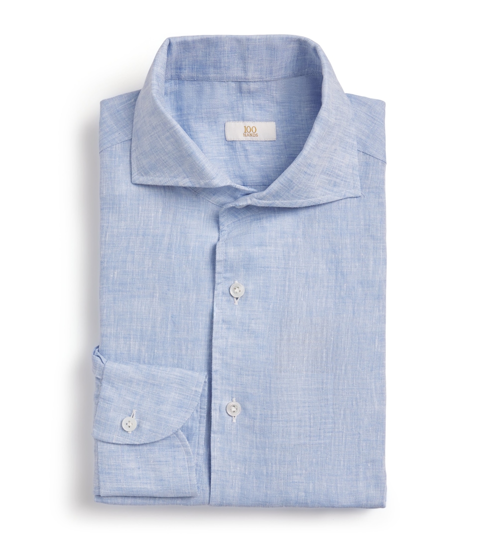 100HANDS Mens Linen Shirt Light Blue