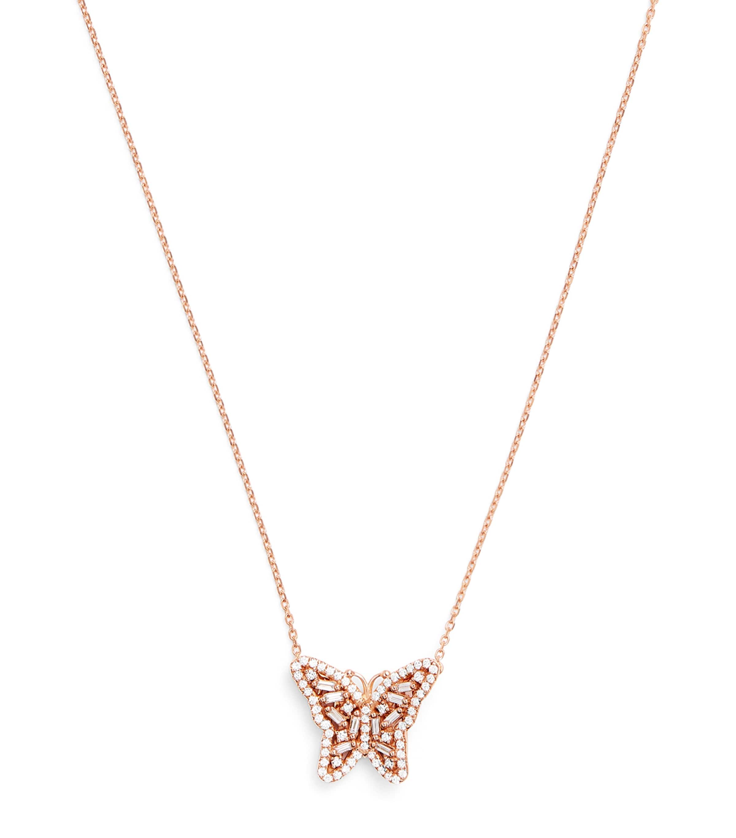 Small Rose Gold and Diamond Bold Butterfly Necklace