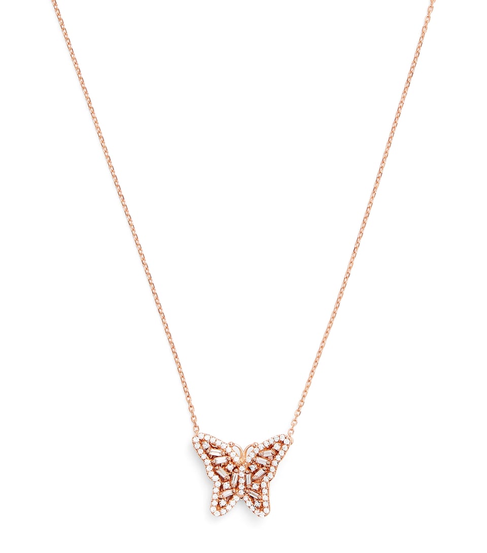 Small Rose Gold and Diamond Bold Butterfly Necklace