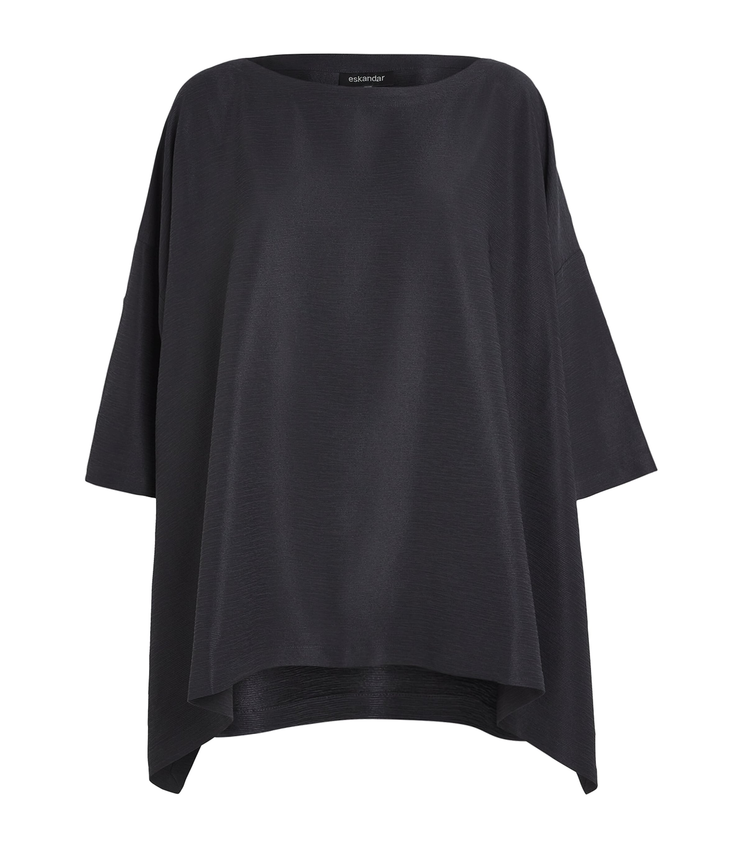 Eskandar Womens Silk Plissé Scoop-Neck Top Slate