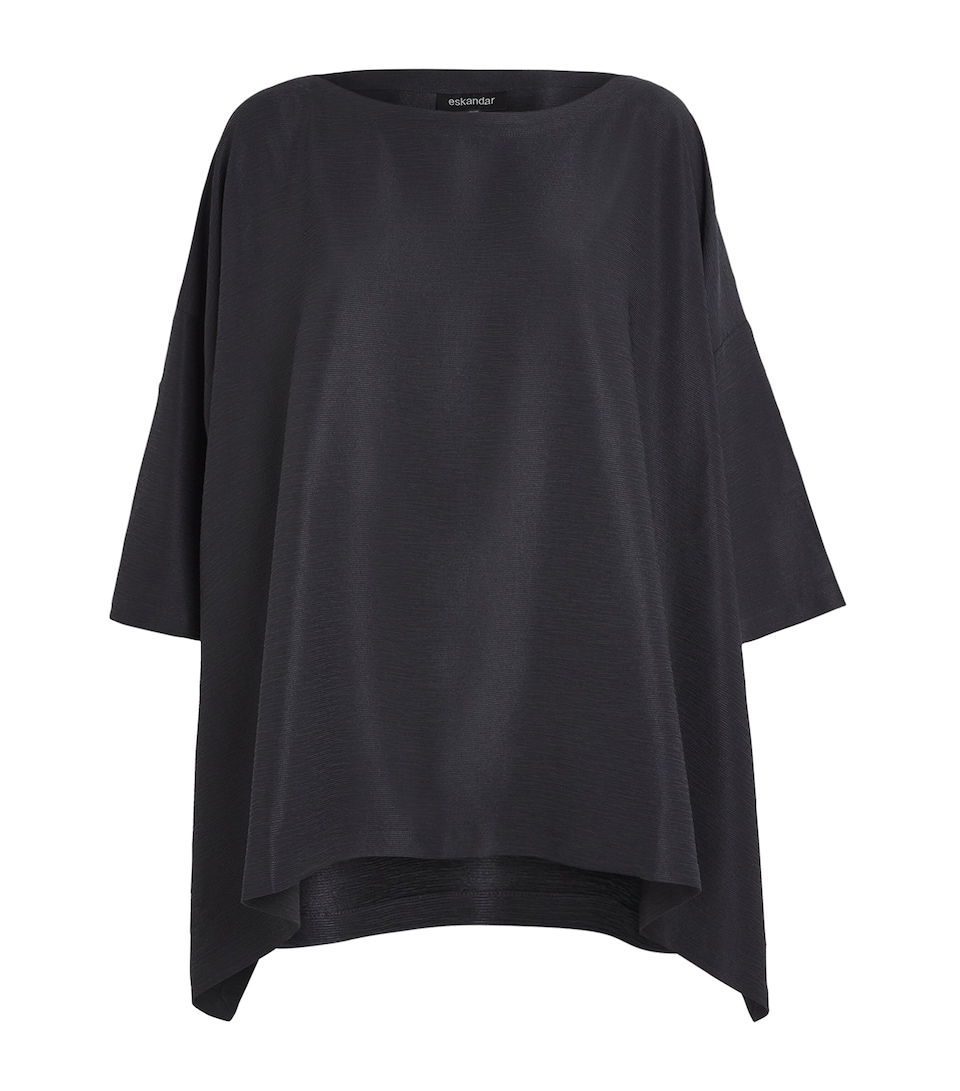 Eskandar Womens Silk Plissé Scoop-Neck Top Slate
