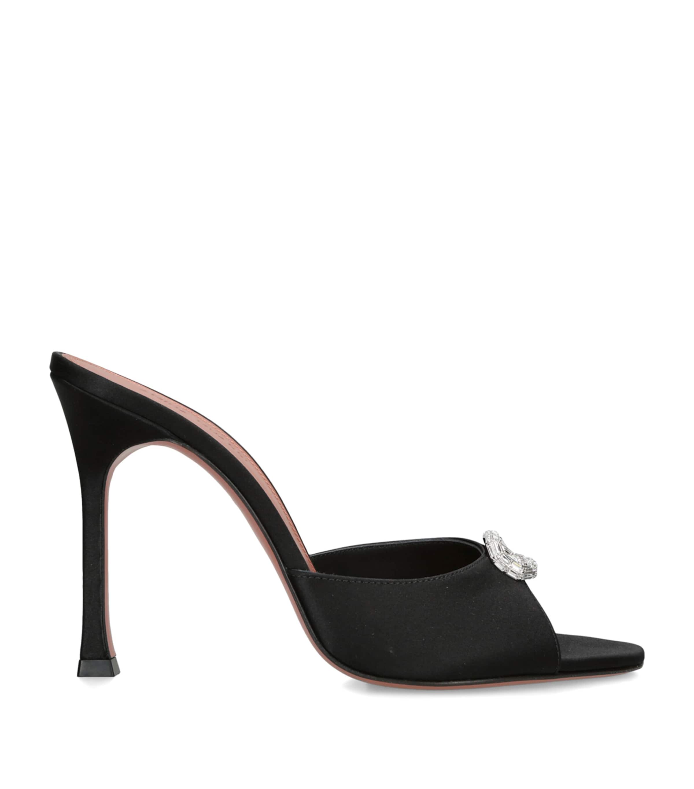 Amina Muaddi Satin Mini Camelia Heeled Mules 105 Black
