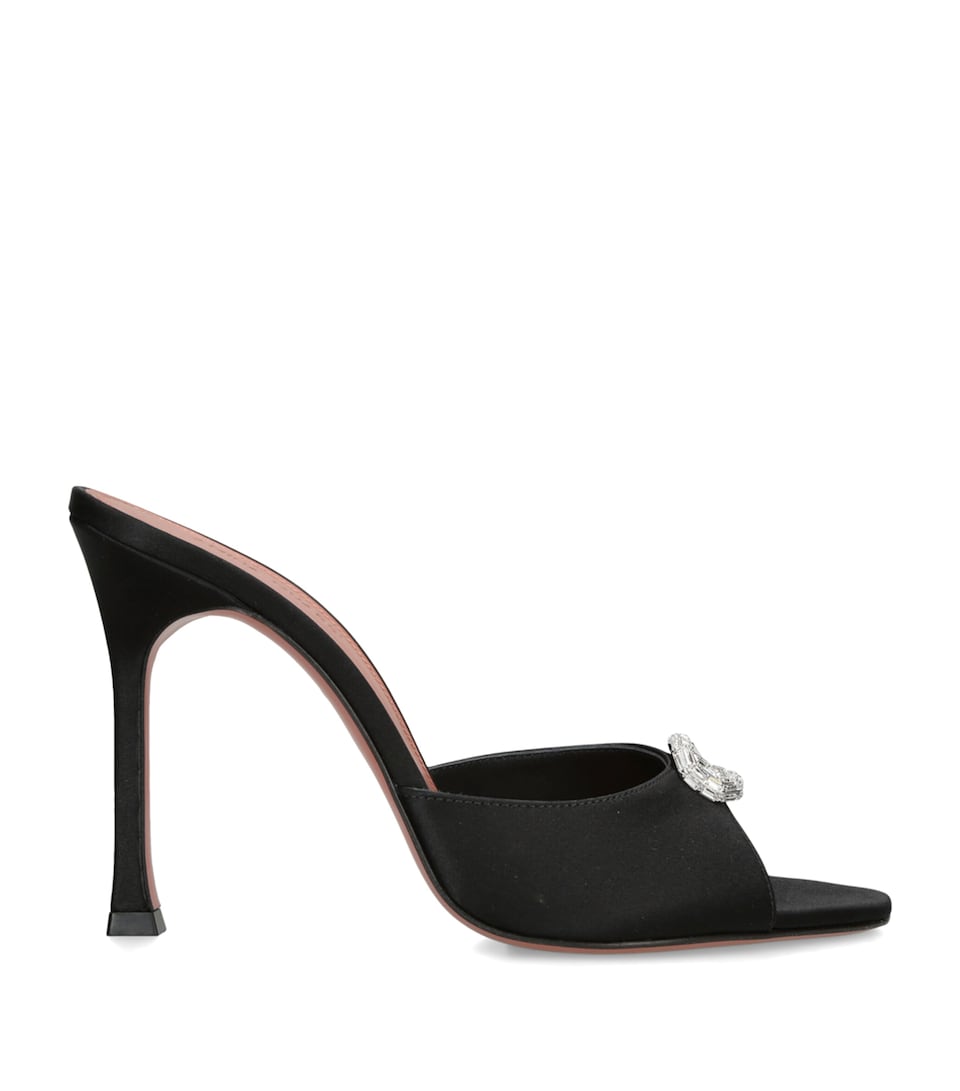 Amina Muaddi Satin Mini Camelia Heeled Mules 105 Black