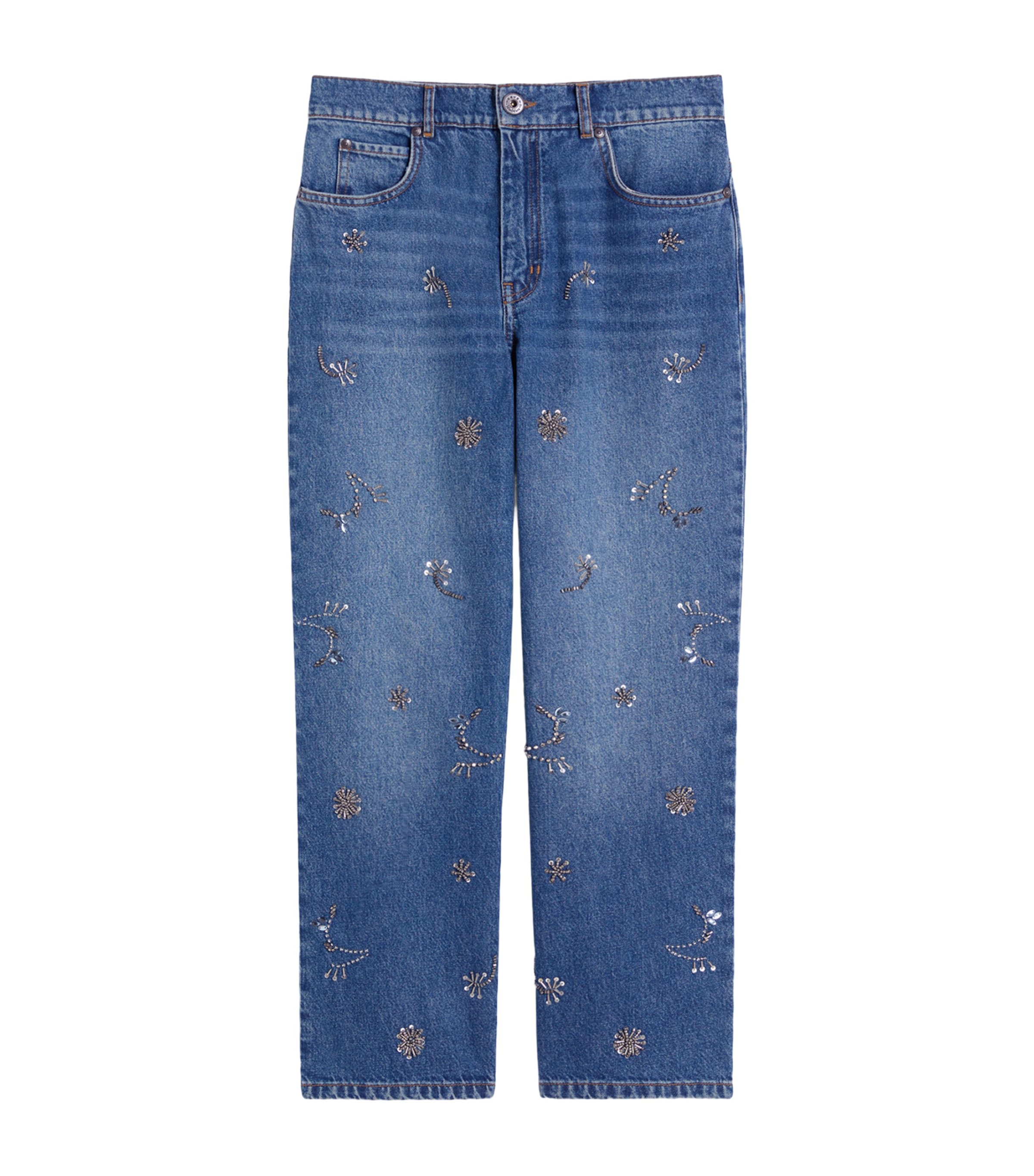 Embellished Straight Cropped Jeans