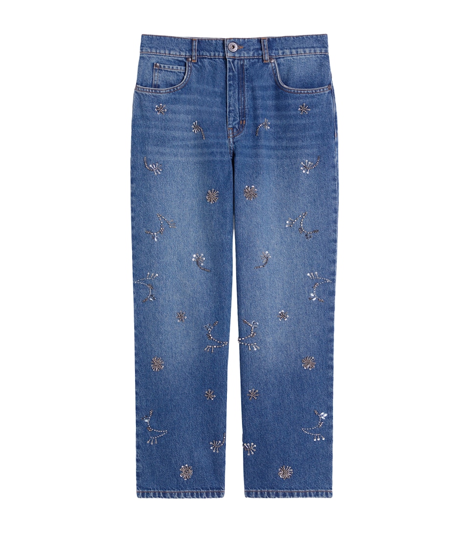 Embellished Straight Cropped Jeans