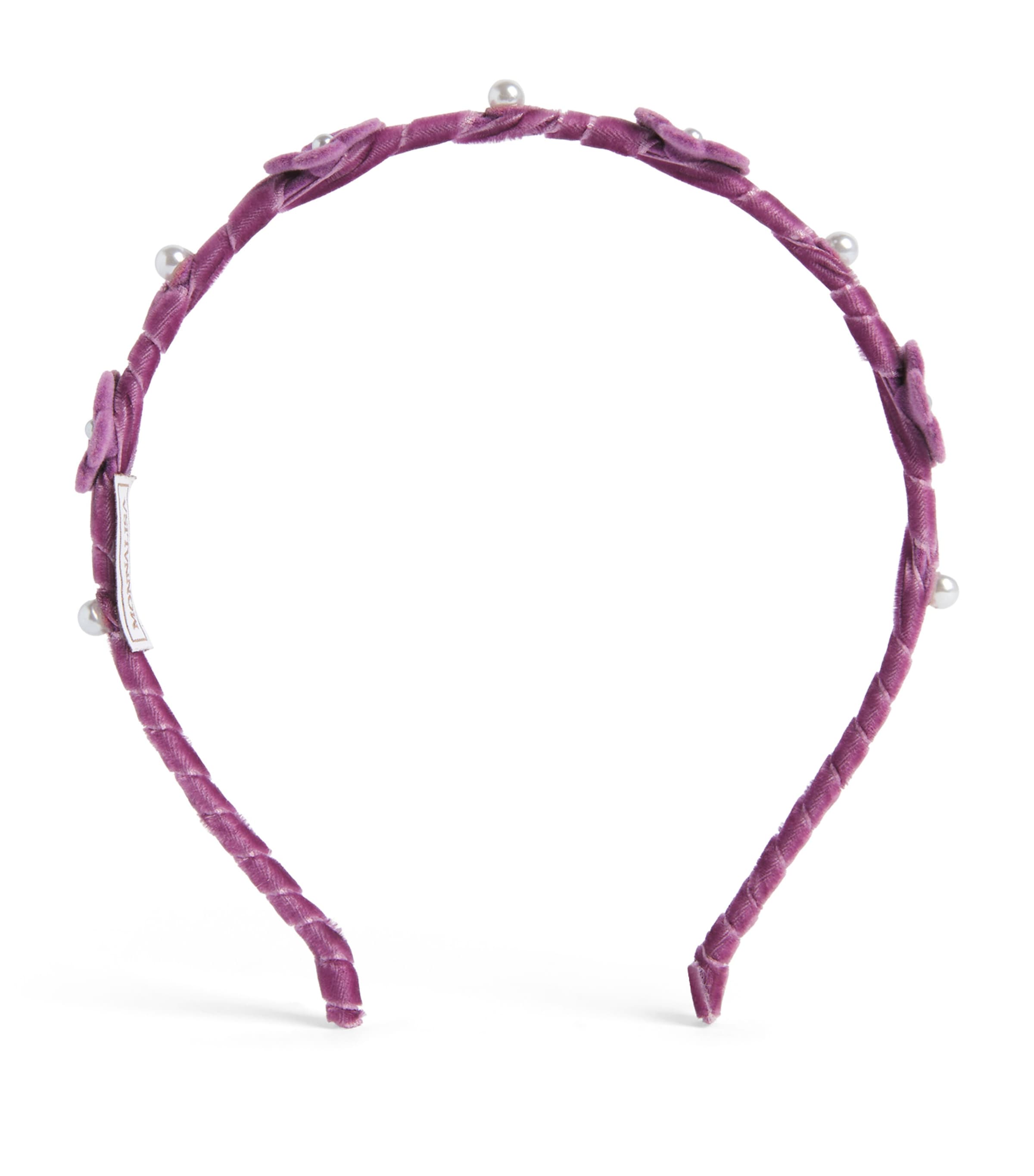 Monnalisa Velvet Flower-Detail Headband Susina