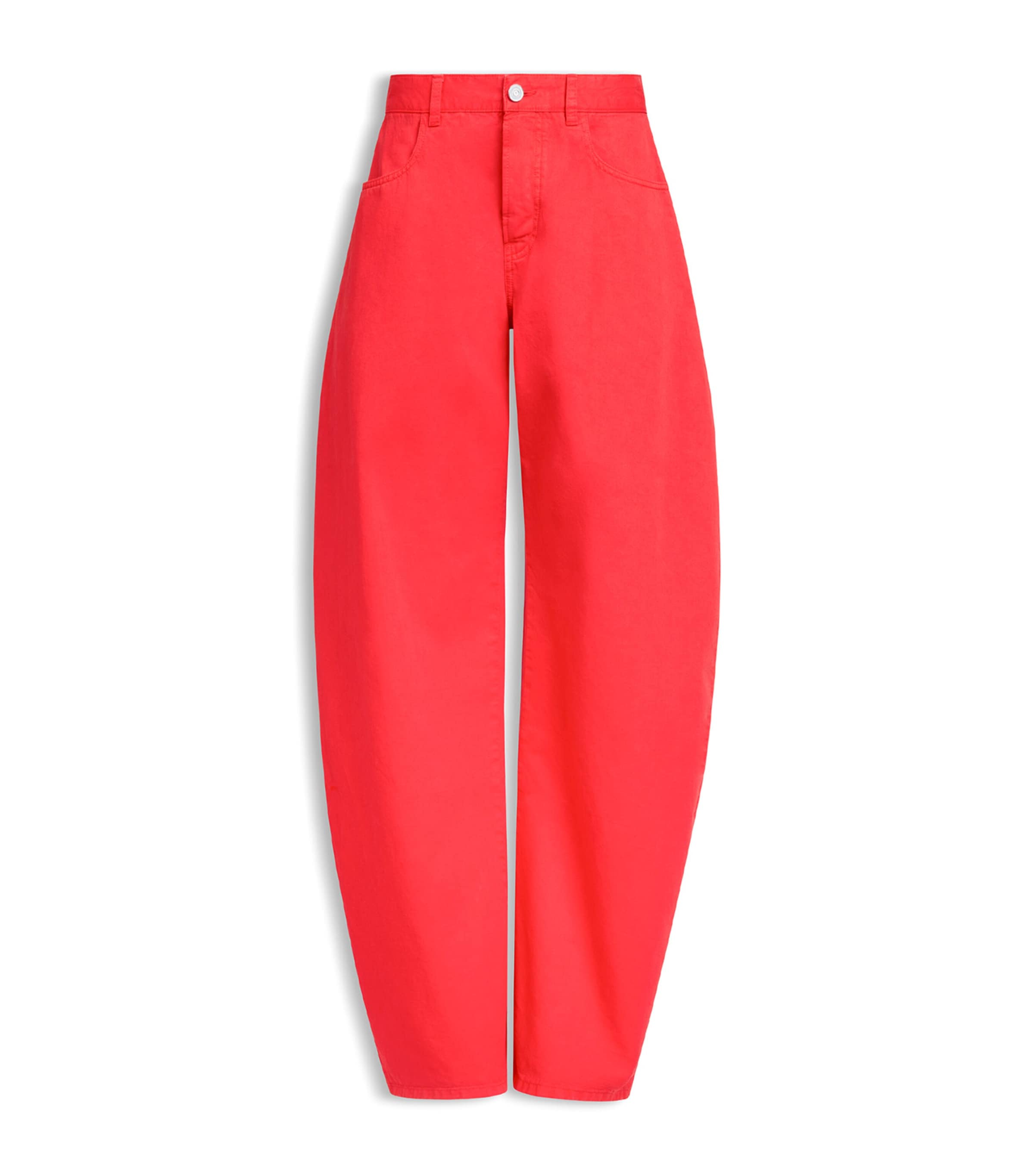 Alaïa Womens High-Waist Barrel-Leg Denim Trousers Vermilion Red