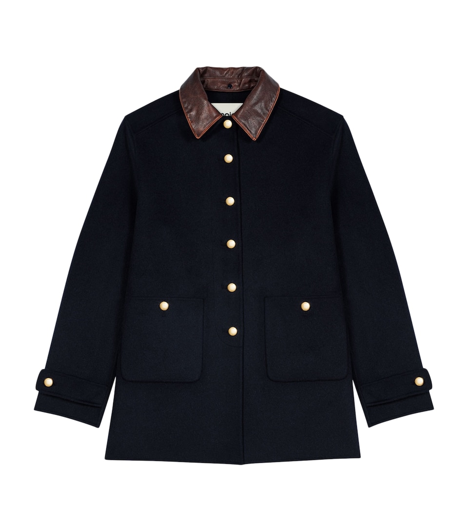 Maje Womens Wool-Blend Collared Jacket Navy