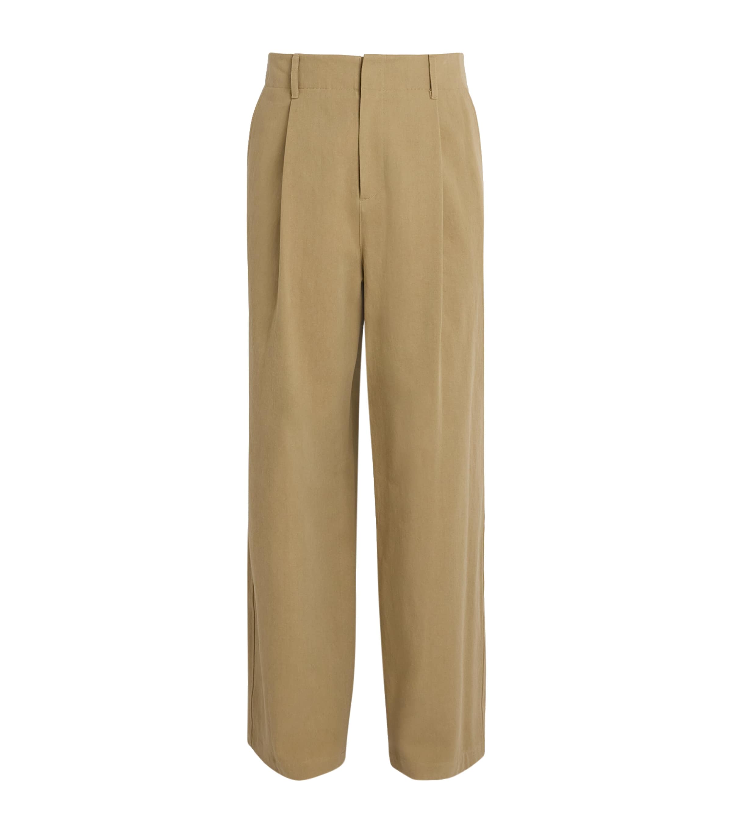 Le 17 Septembre Mens Cotton Twill Pleated Trousers Beige