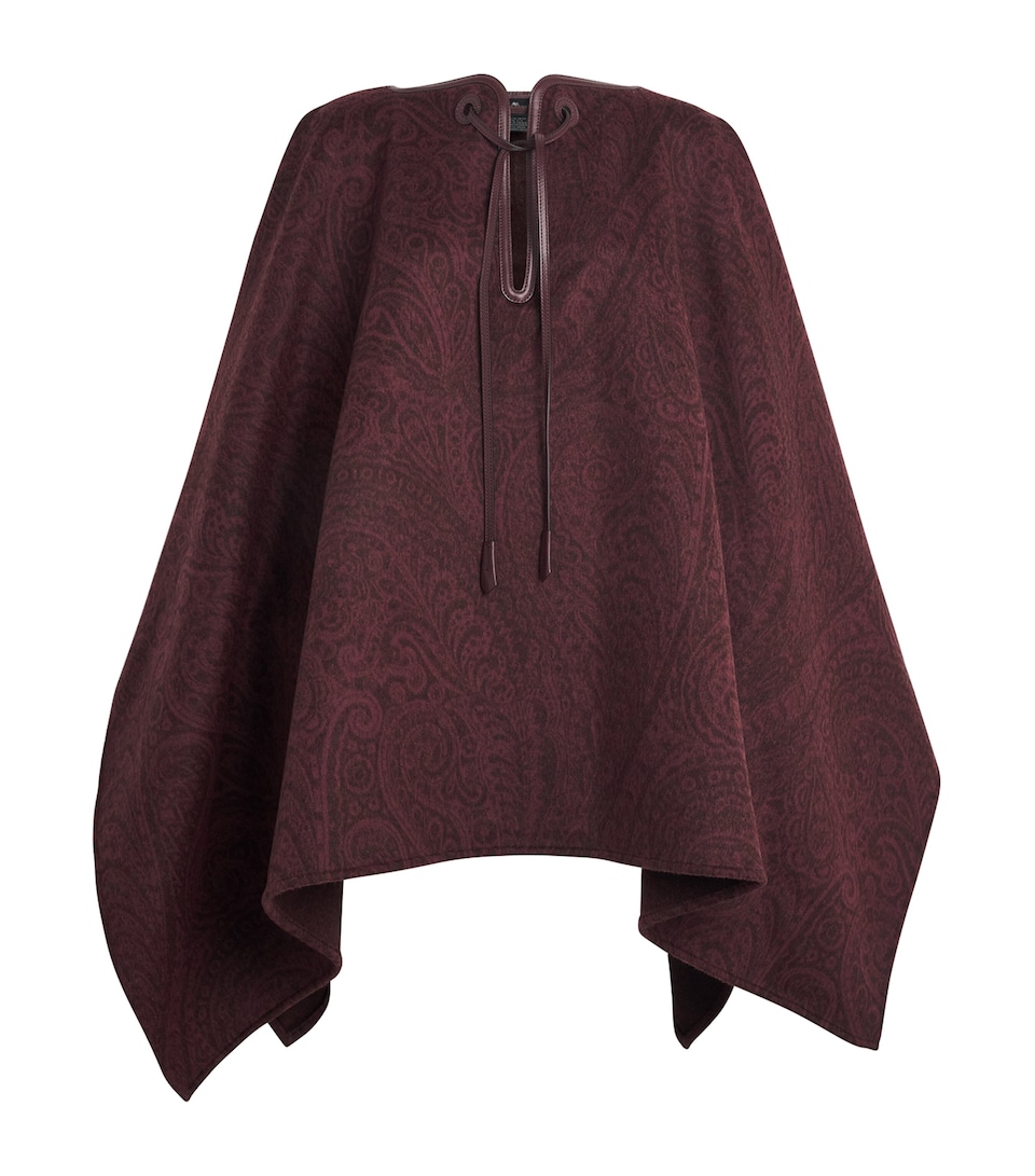 Etro Womens Wool-Blend Paisley V-Neck Cape Burgundy
