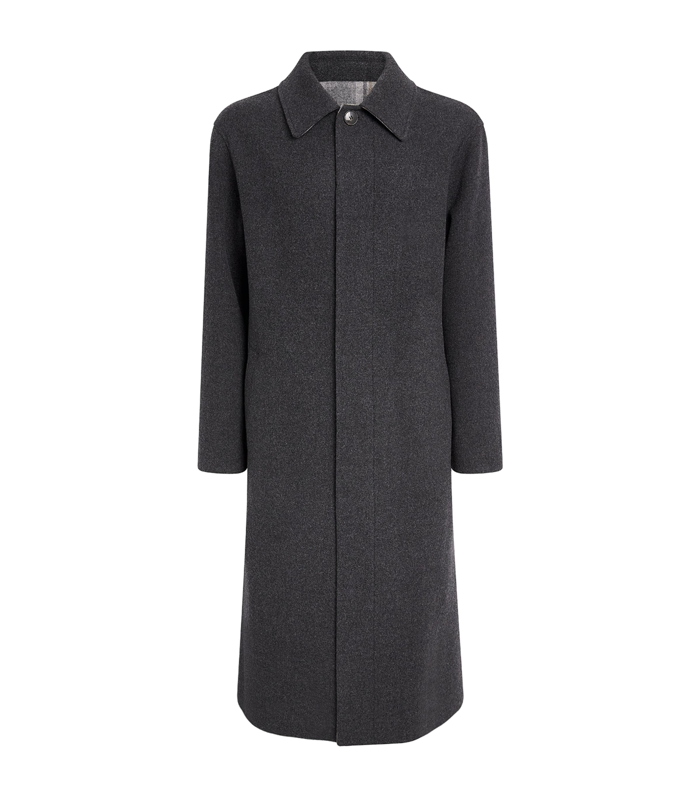 Yves Salomon Mens Virgin Wool Check-Lined Overcoat Moss Wood