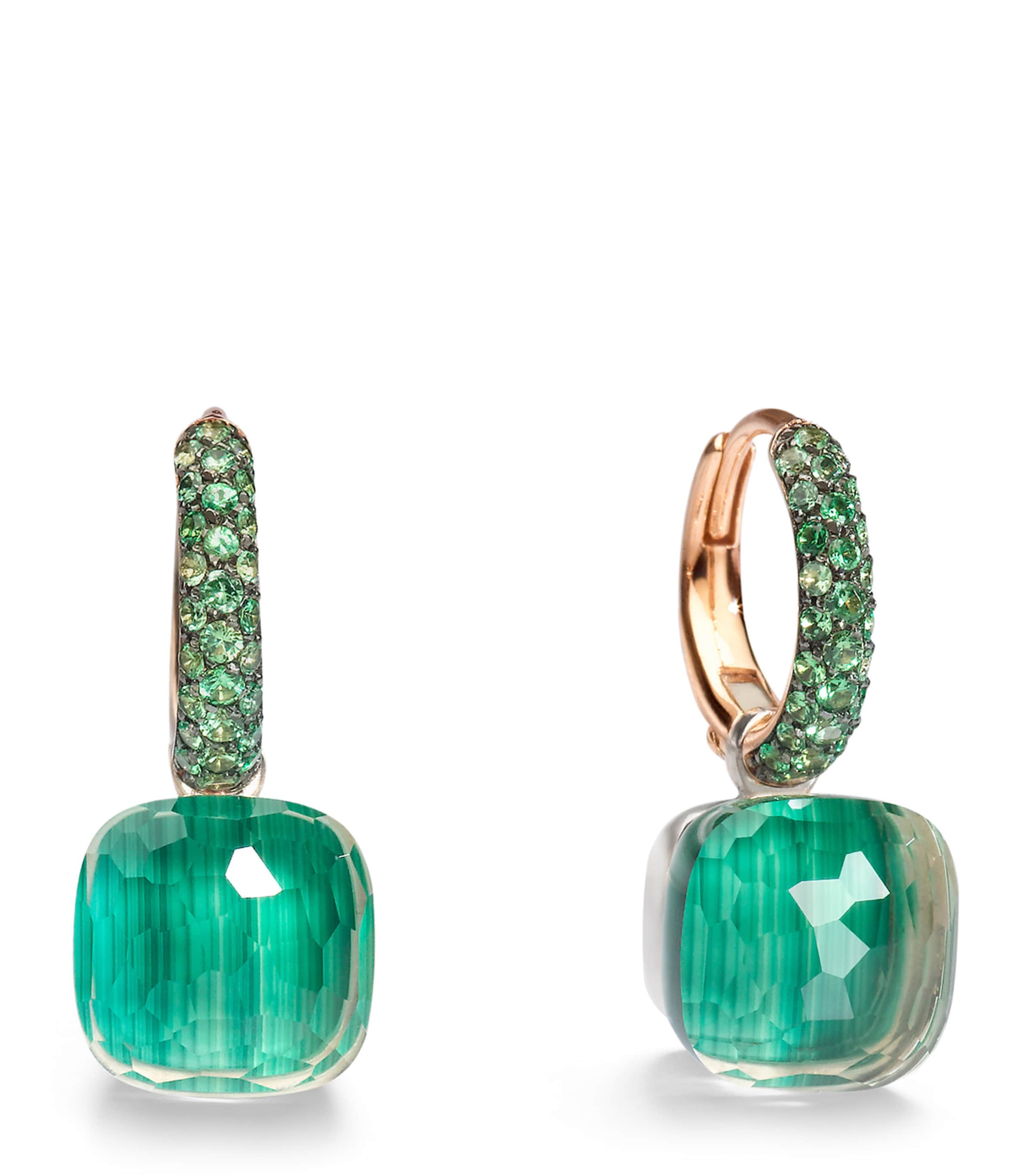 Mixed Gold, Prasiolite, Malachite and Tsavorite Nudo Earrings