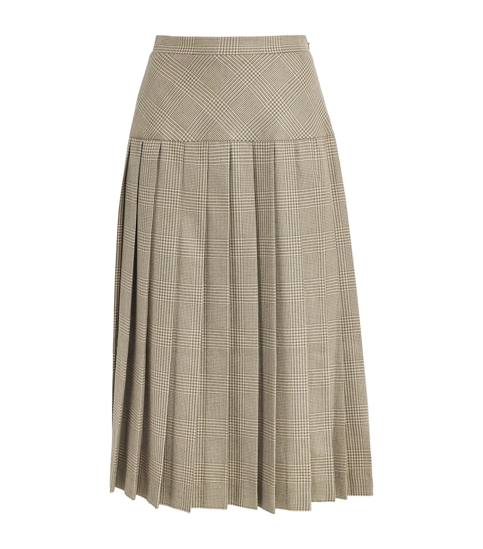 Alessandra Rich Womens Wool Prince of Wales Check Pleated Skirt Green Beige