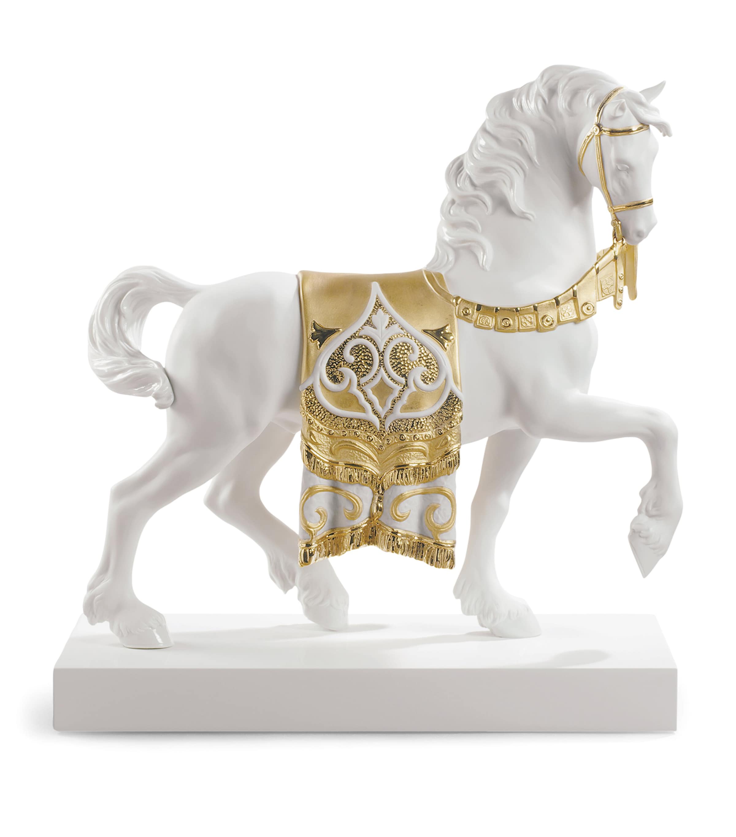 Lladró A Regal Steed Horse Figurine White & Gold