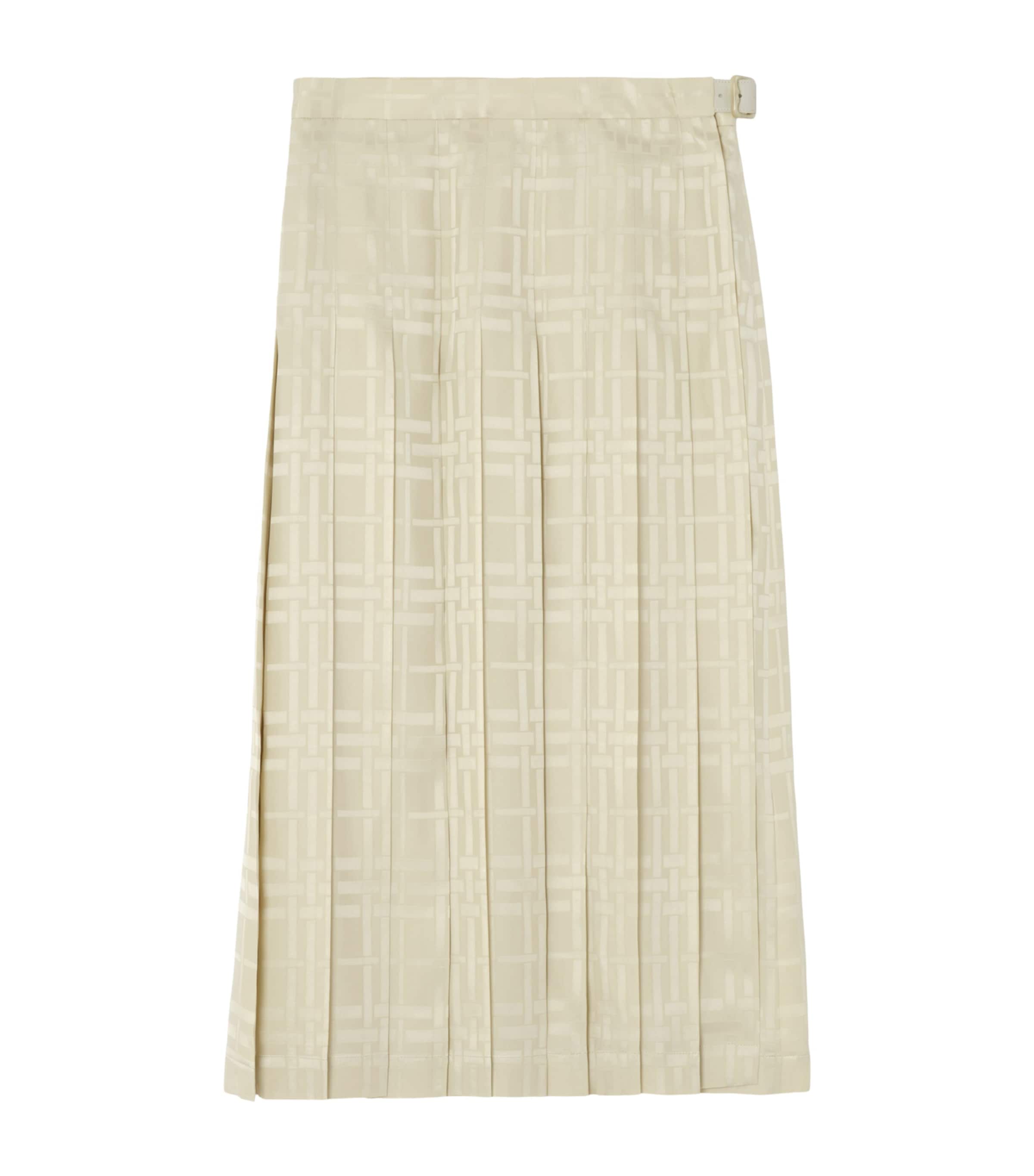 Burberry Womens Silk Pleated Midi Skirt Champagne Wht Ip Chk