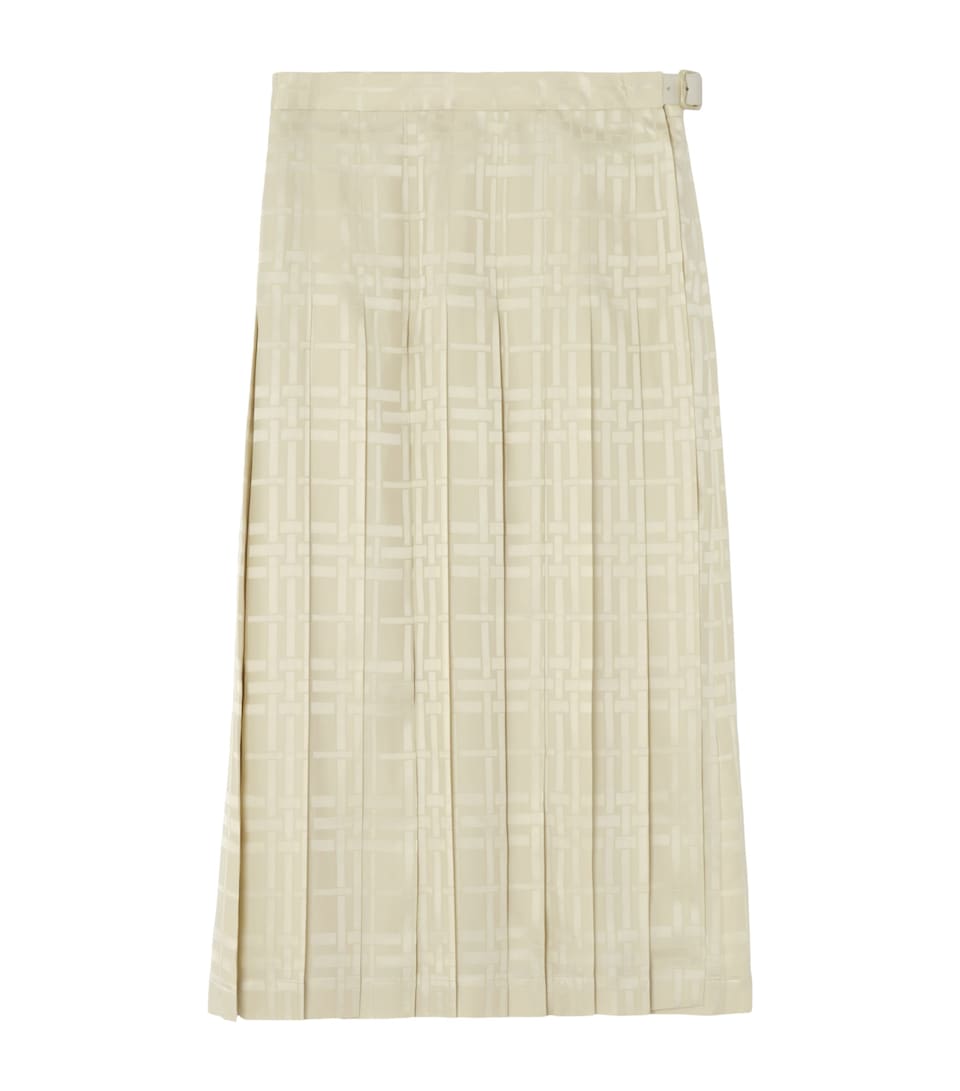 Burberry Womens Silk Pleated Midi Skirt Champagne Wht Ip Chk