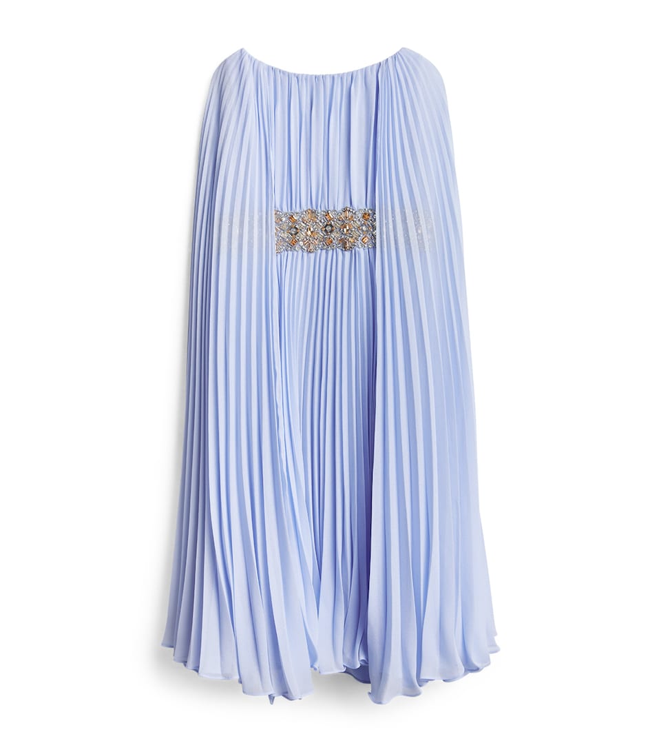 Jenny Packham Kids Silk Cape Fesco Dress (6-14 Years) Blue Slate