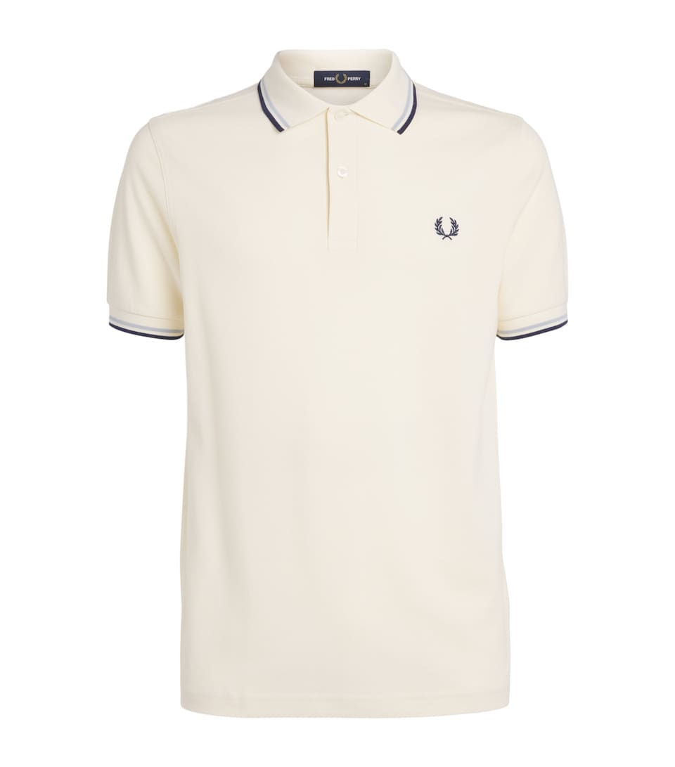 Fred Perry Mens Cotton Twin Tipped Polo Shirt Ecru/dusky Blue