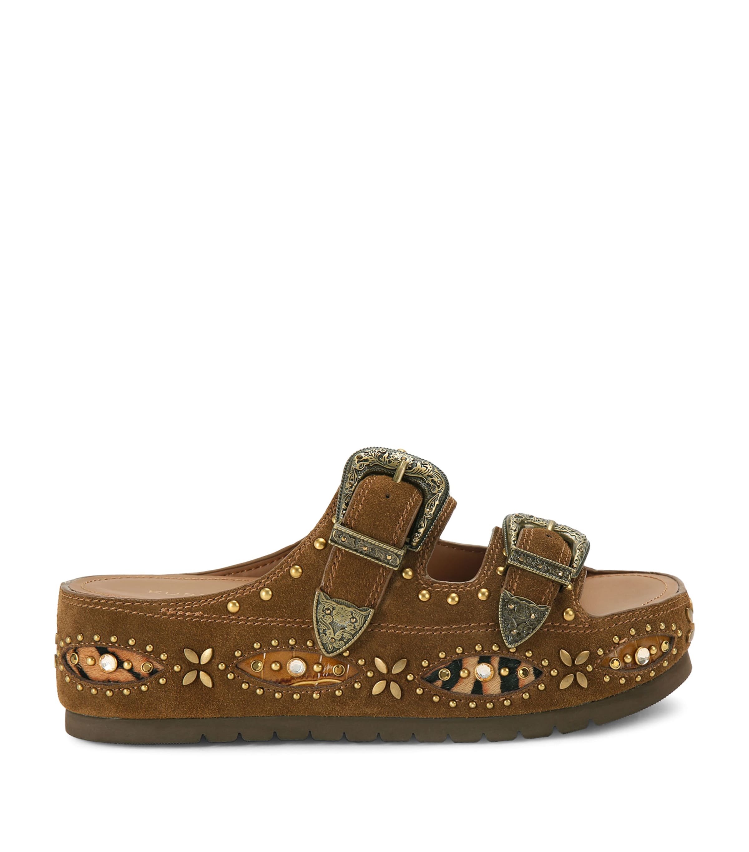 Kurt Geiger London Western Buckle Flatform Sandals Brown