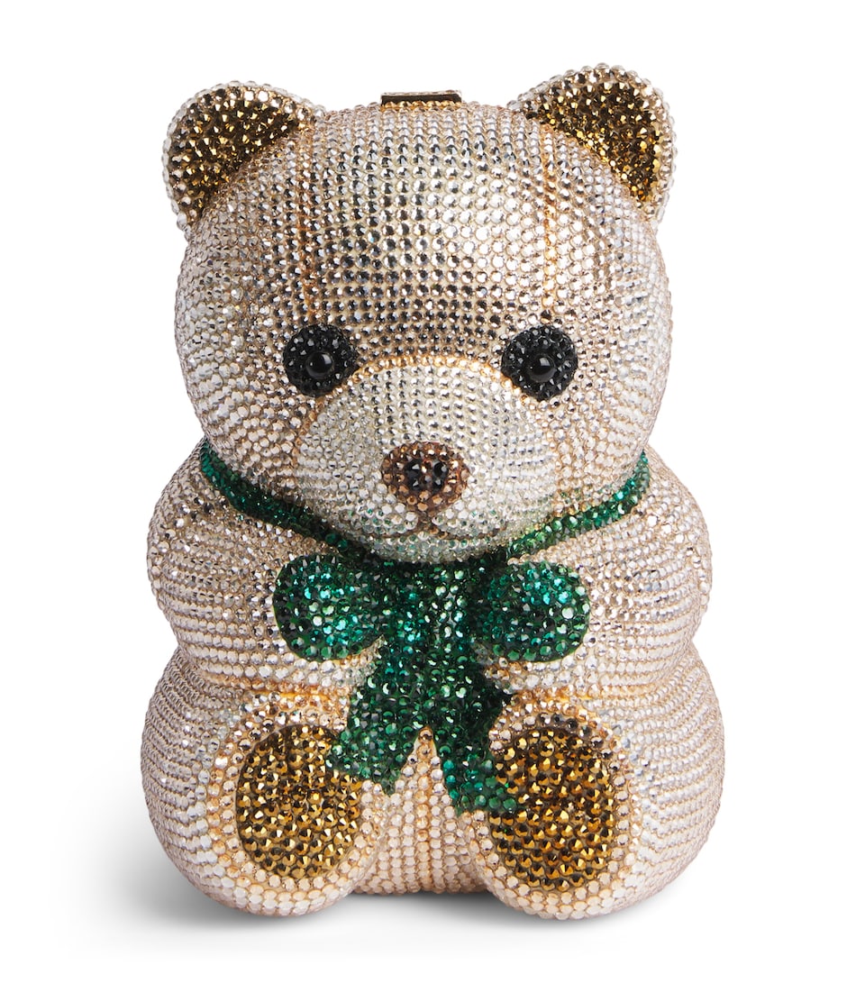 Judith Leiber Embellished Teddy Bear Henry Clutch Bag Sprmt Slvr Prsco Mlt