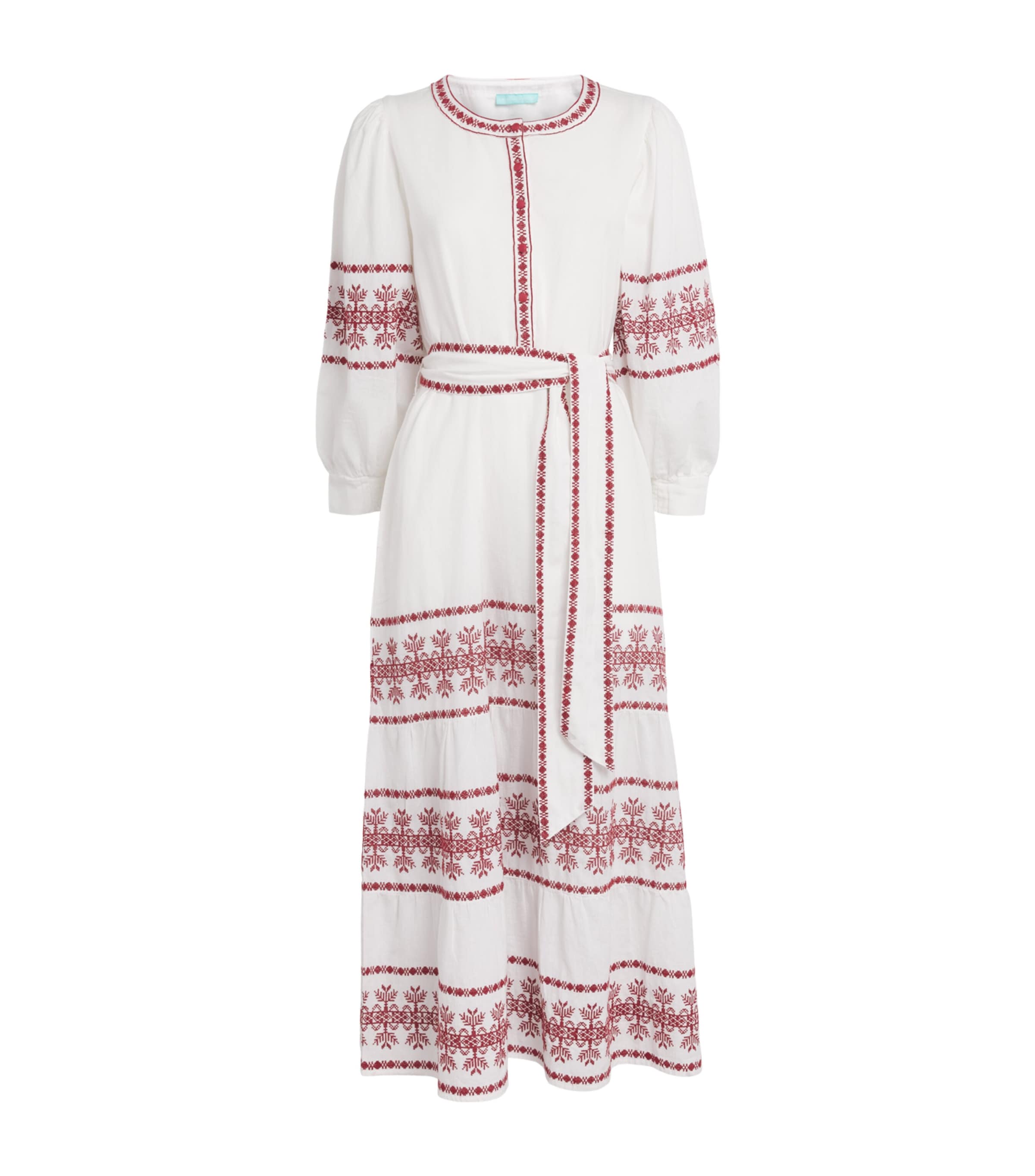 Melissa Odabash Womens Cotton-Linen Embroidered Hillary Midi Dress White/burgundy