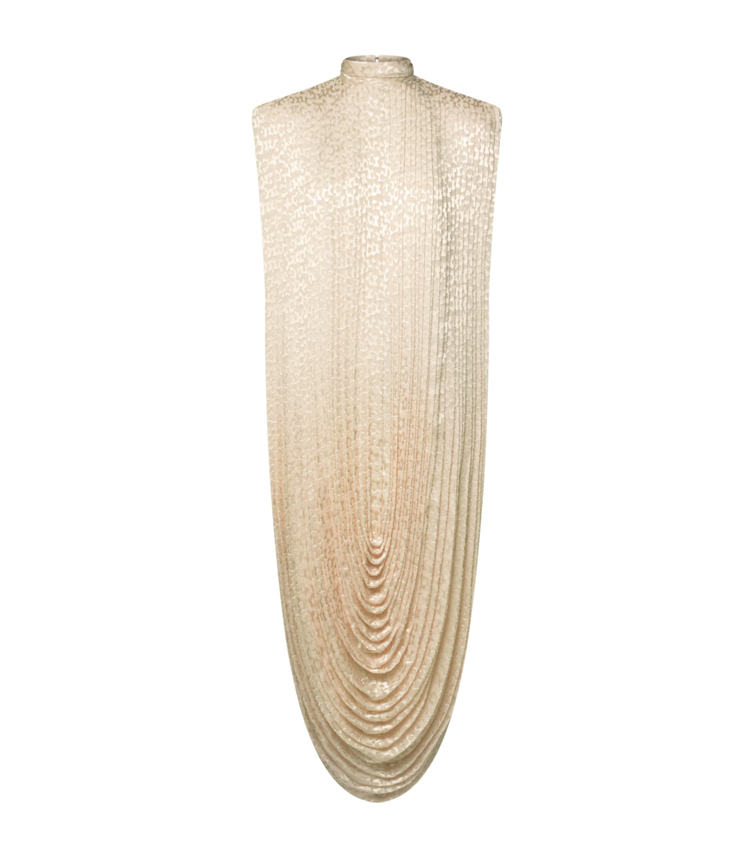 LOUIS VUITTON Womens Silk Floral Draped Midi Dress Cream