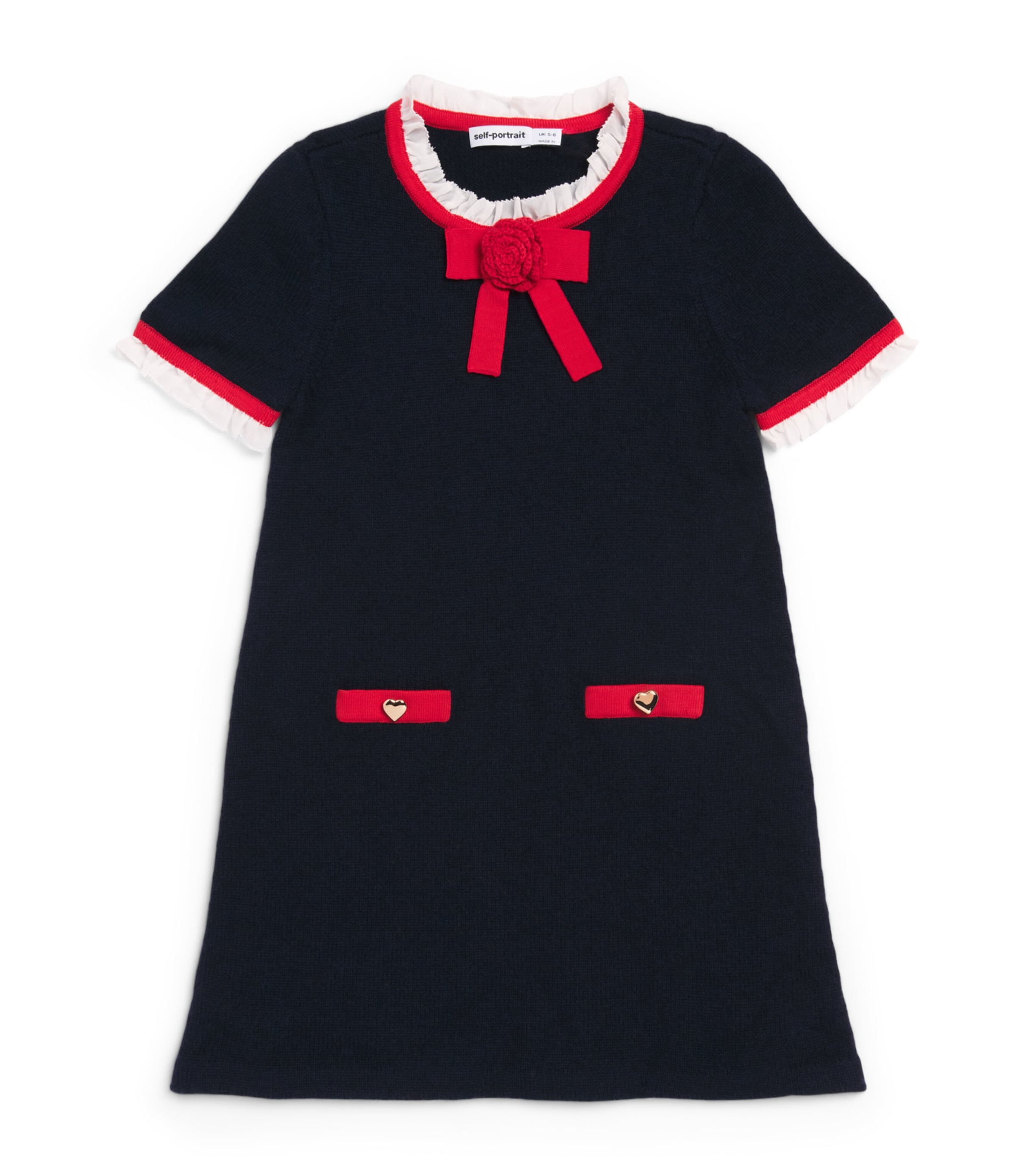 Self-Portrait Kids Bow-Detail Dress (3-12 Years) Navy