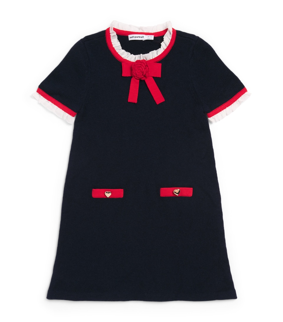 Self-Portrait Kids Bow-Detail Dress (3-12 Years) Navy