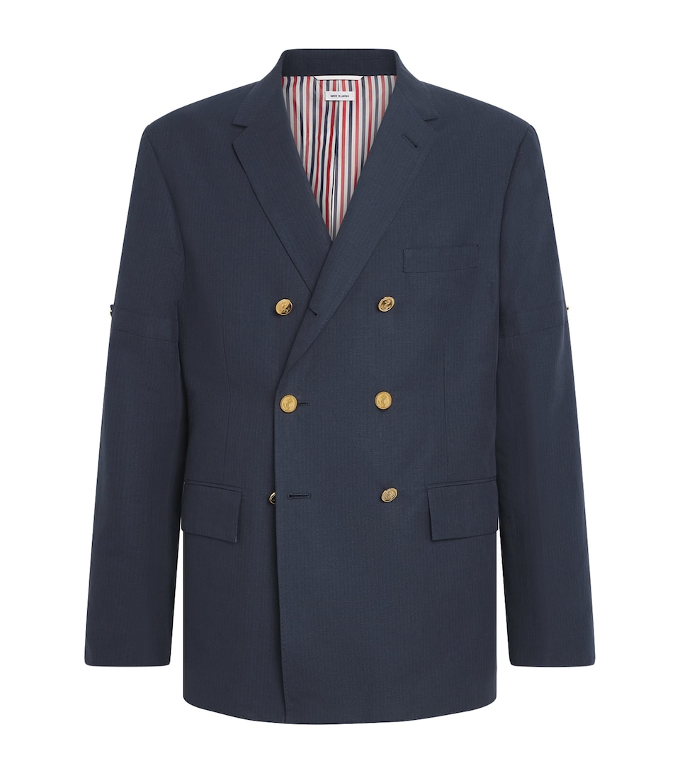 Thom Browne Mens Linen-Cotton University Blazer Navy