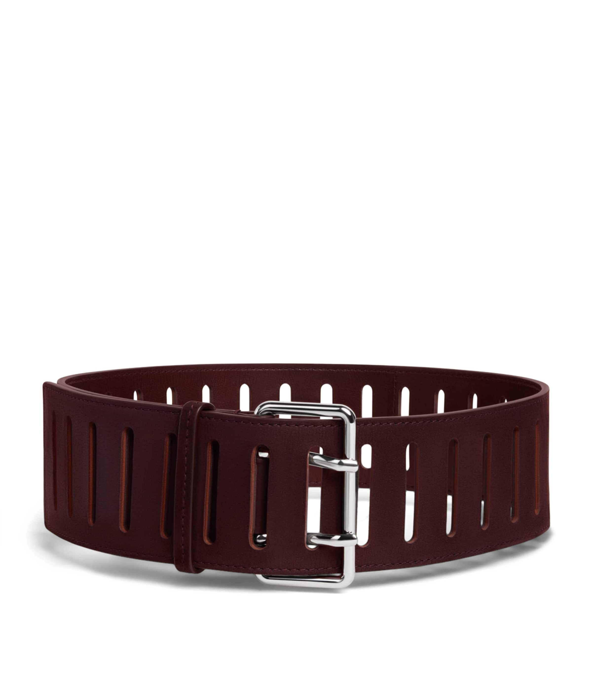 Alaïa Leather Rectangular Buckle Belt Bordeaux