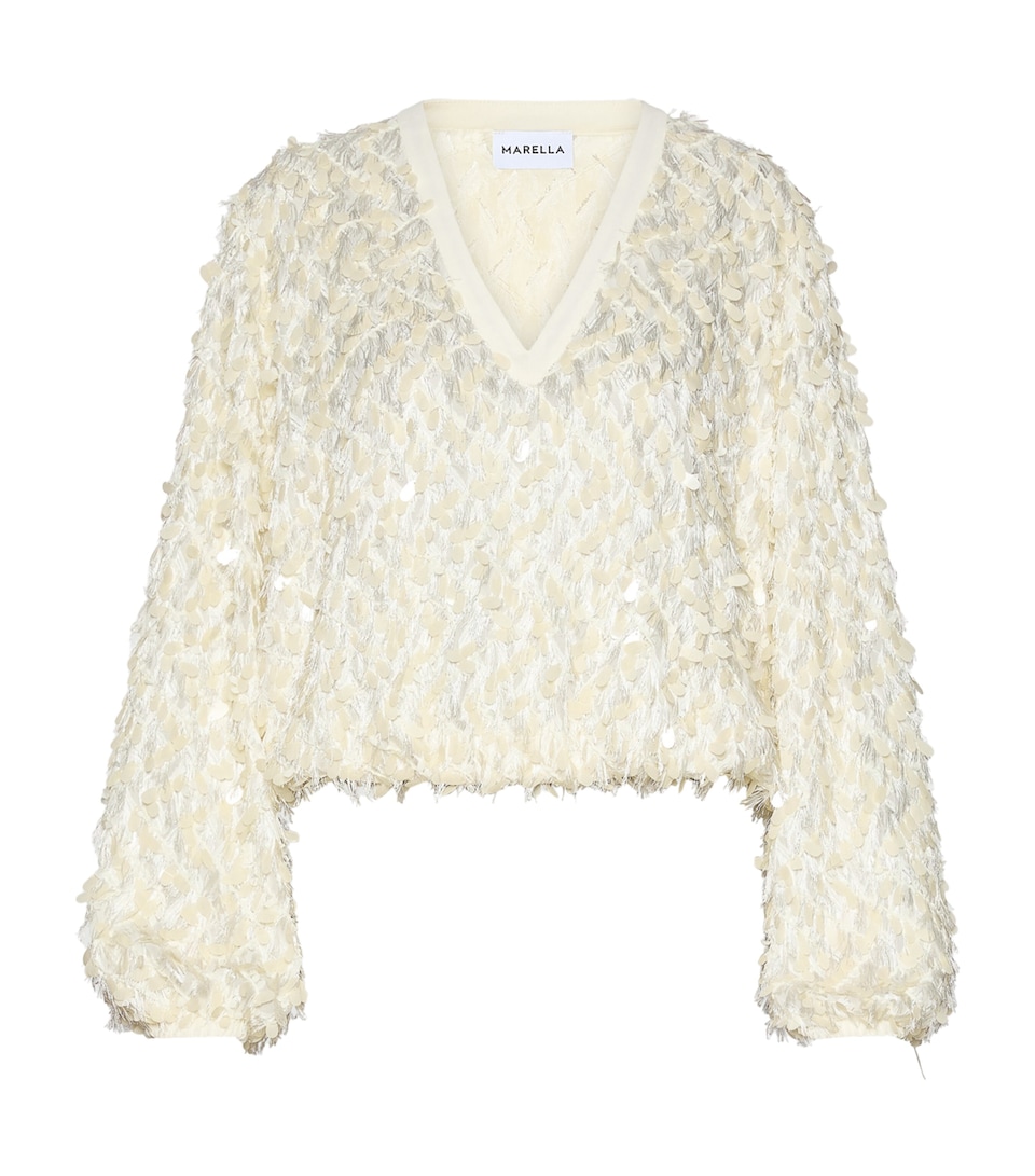 Marella Womens Embellished V-Neck Blouse White