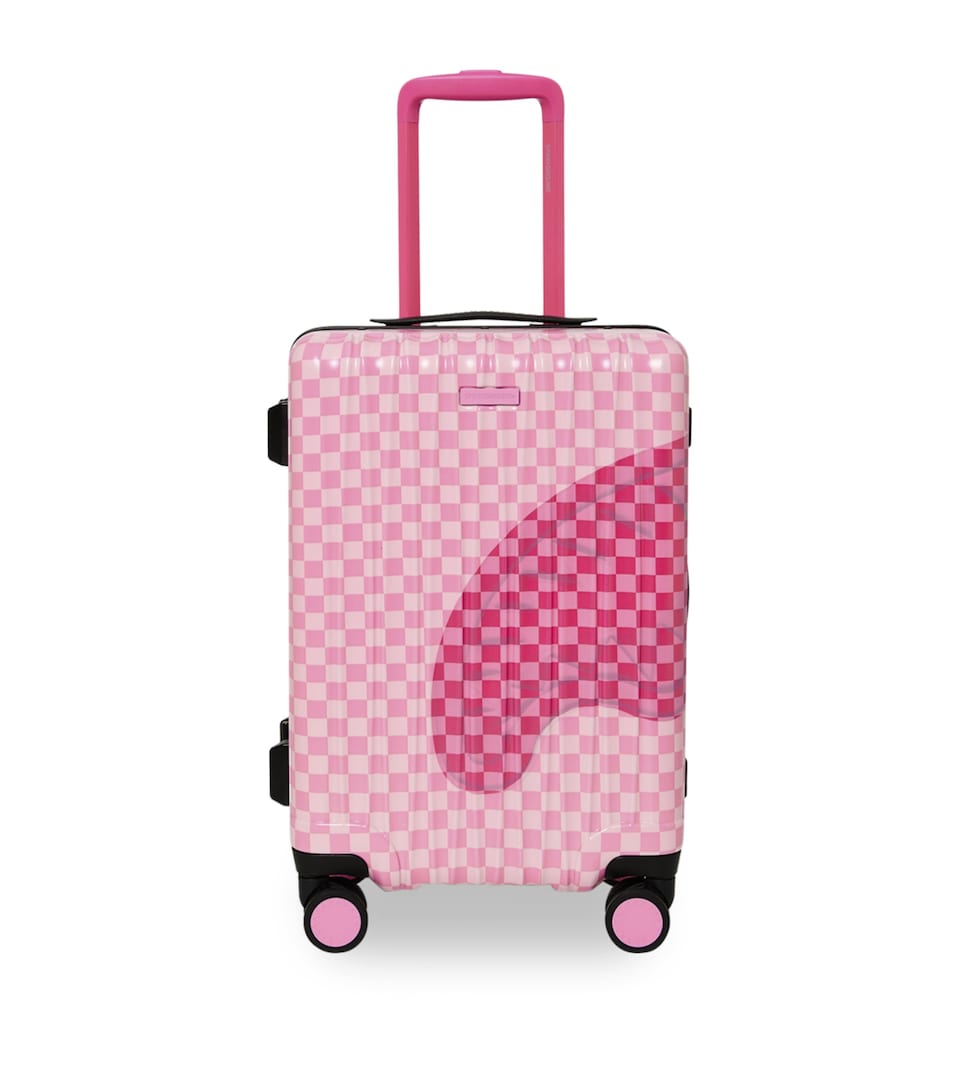 Sprayground Embossed Check Cabin Suitcase (50cm) Pink Sharks In Paris
