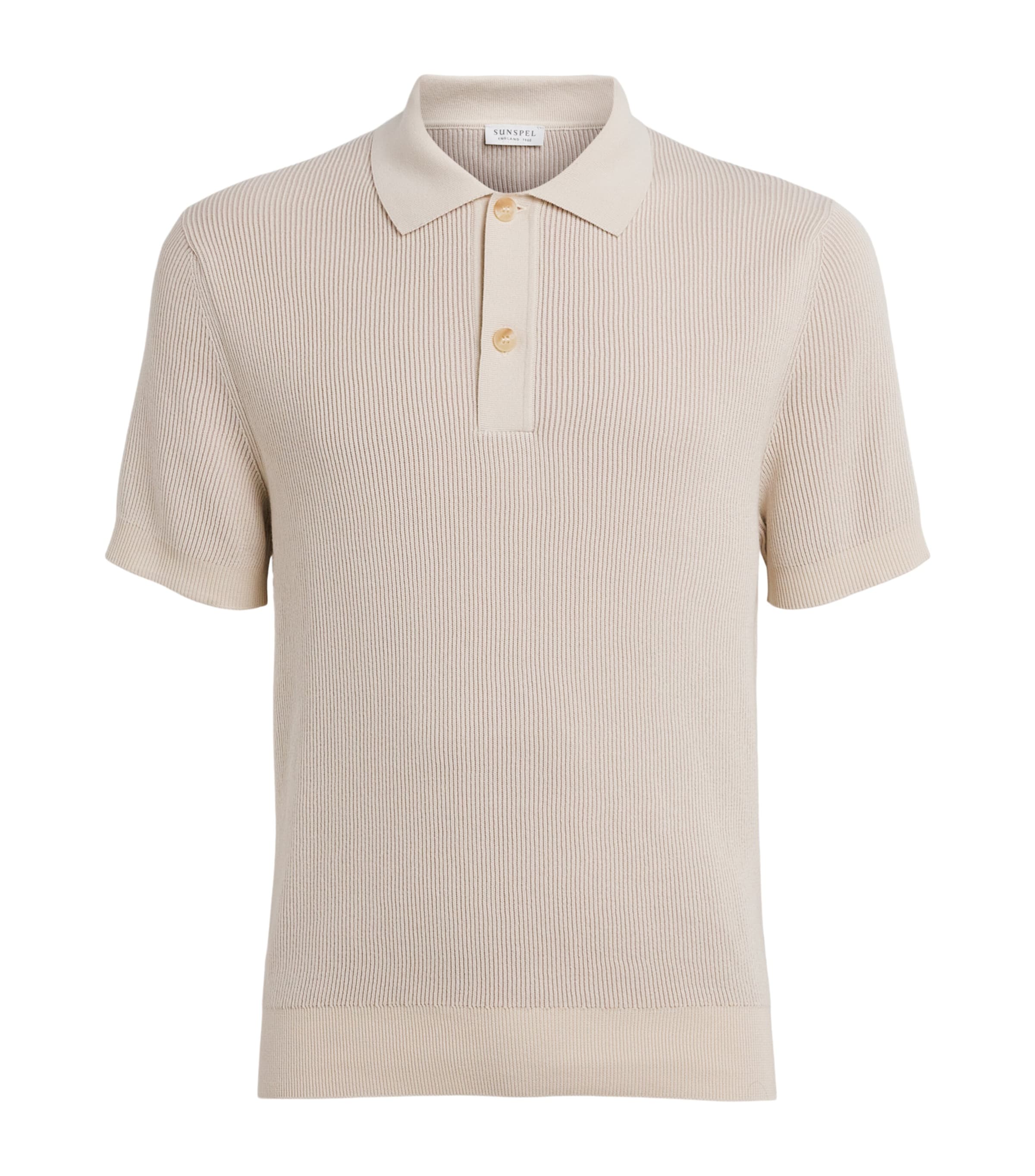 Sunspel Mens Cotton Rib-Knit Polo Shirt Whcr Ecru