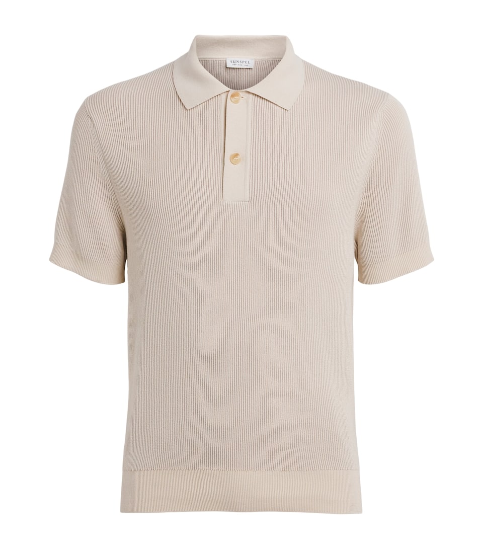 Sunspel Mens Cotton Rib-Knit Polo Shirt Whcr Ecru