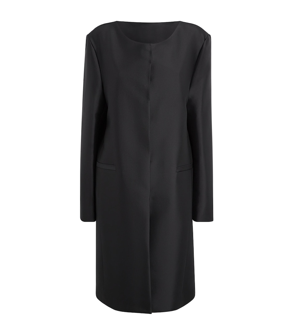 Silk Collarless Midi Coat
